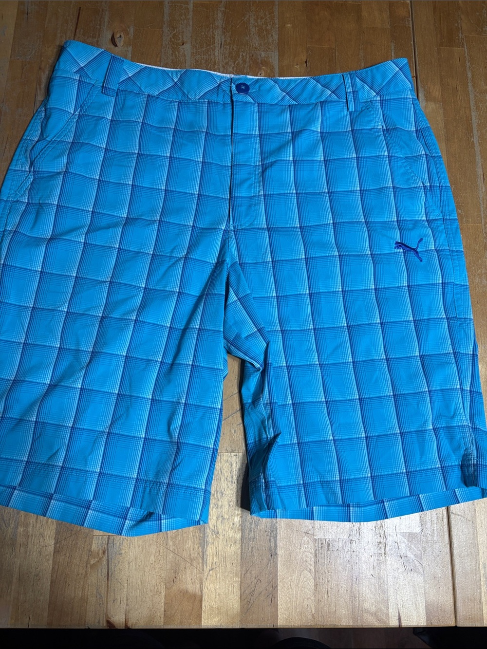Puma Turquoise Plaid Performance Golf Shorts